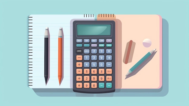 Photo flat calculator illustration with accessories