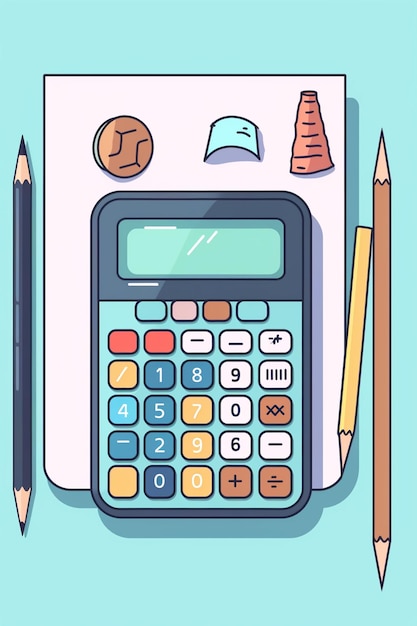 Photo flat calculator illustration with accessories