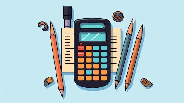 Photo flat calculator illustration with accessories