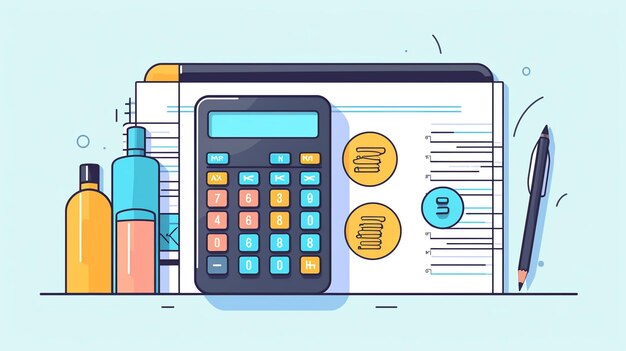 Photo flat calculator illustration with accessories