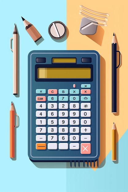 Photo flat calculator illustration with accessories