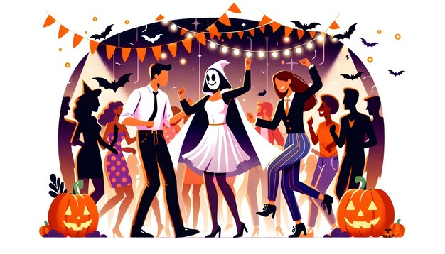 Photo flat candid halloween dance party concept as a candid shot of people dancing in costume at a hallowe