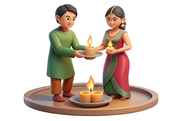 Flat Candid shot of a couple lighting diyas for Labh Pancham concept as A candid capture of a couple