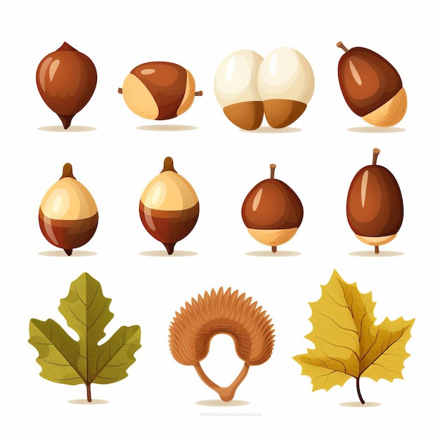 Photo flat cartoon acorn set on white background vector svg animation asset