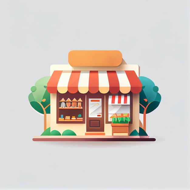 Flat cartoon style shop facade front view Modern flat storefront or supermarket design