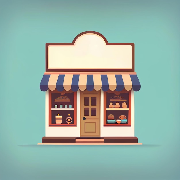 Flat cartoon style shop facade front view Modern flat storefront or supermarket design