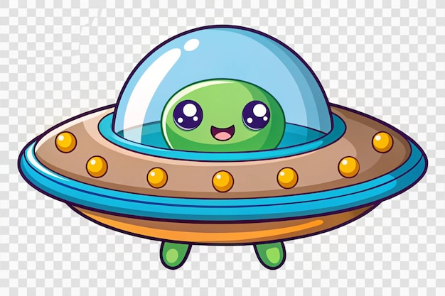 Photo flat cartoon ufo alien spaceship icon cute animated vector illustration isolated on transparent background