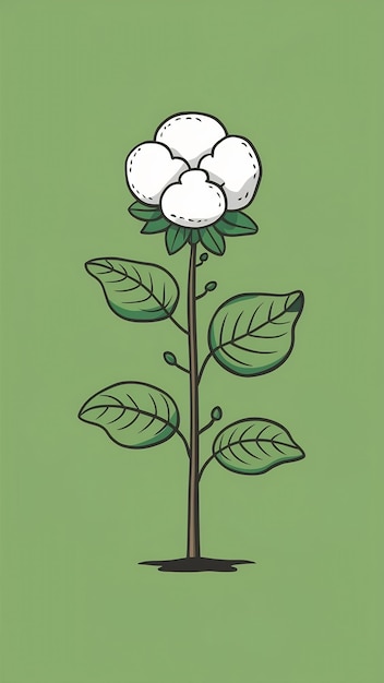 Photo flat cartoon vector illustration with cotton plant hand drawn style isolated on white