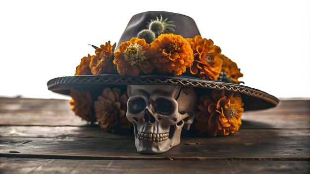 Photo flat catrina hat with marigold flower isolated vector concept as a vector of a catrina hat adorned w