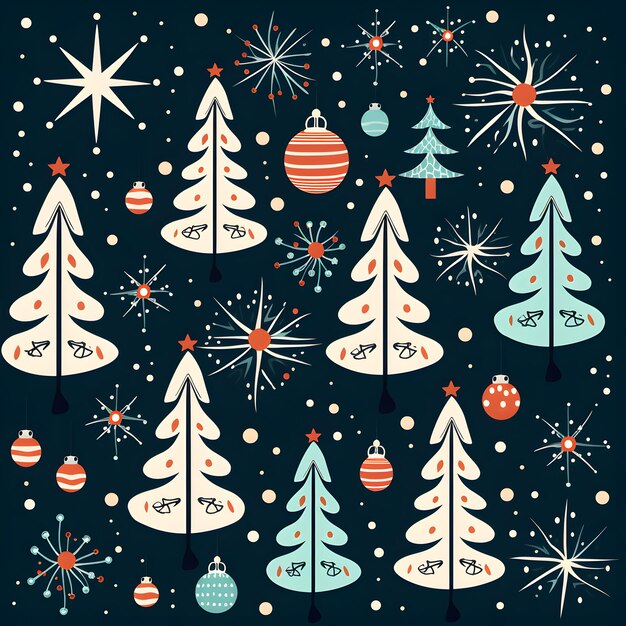 Flat Christmas pattern design with tree and ornaments AI Generated