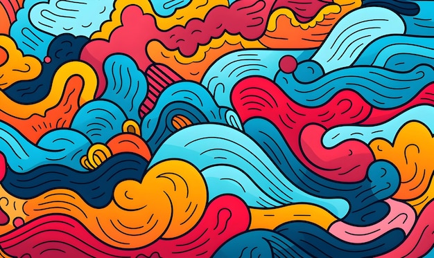 Flat color abstract doodle background