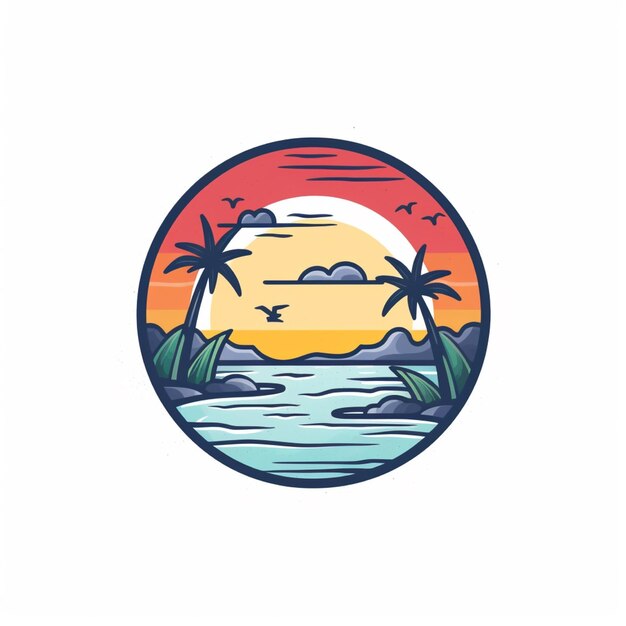 flat color beach logo vector