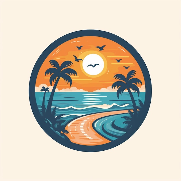 flat color beach logo vector