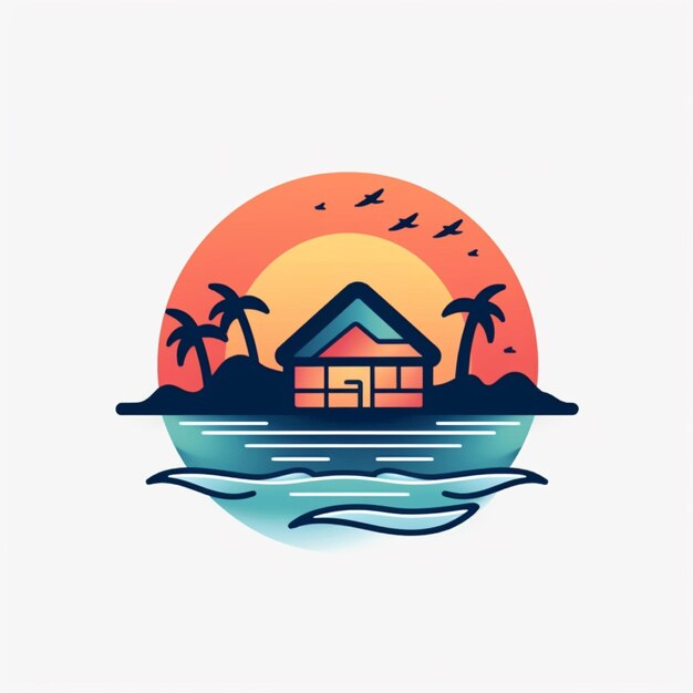 flat color beach logo vector