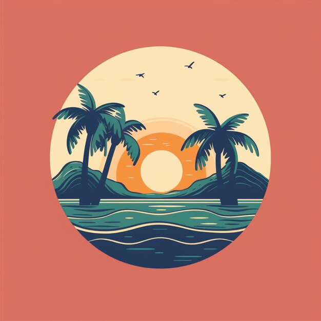 flat color beach logo vector