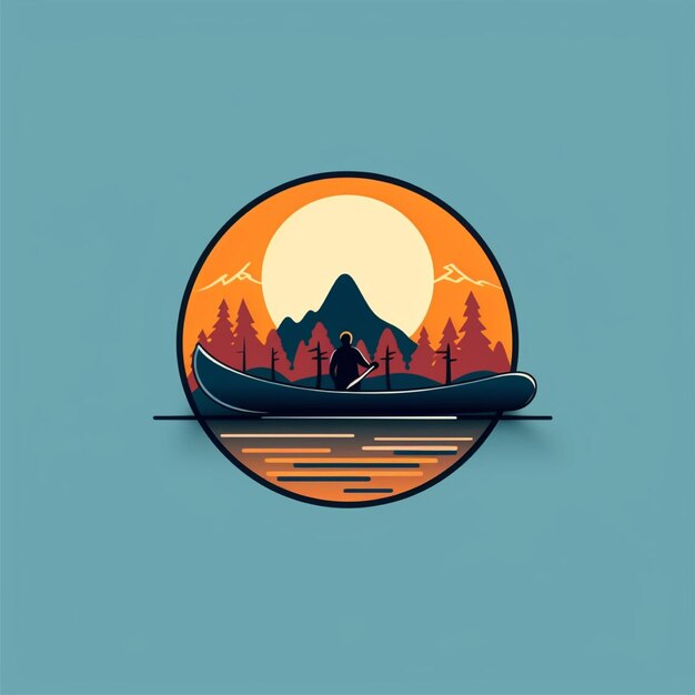 flat color canoe logo vector