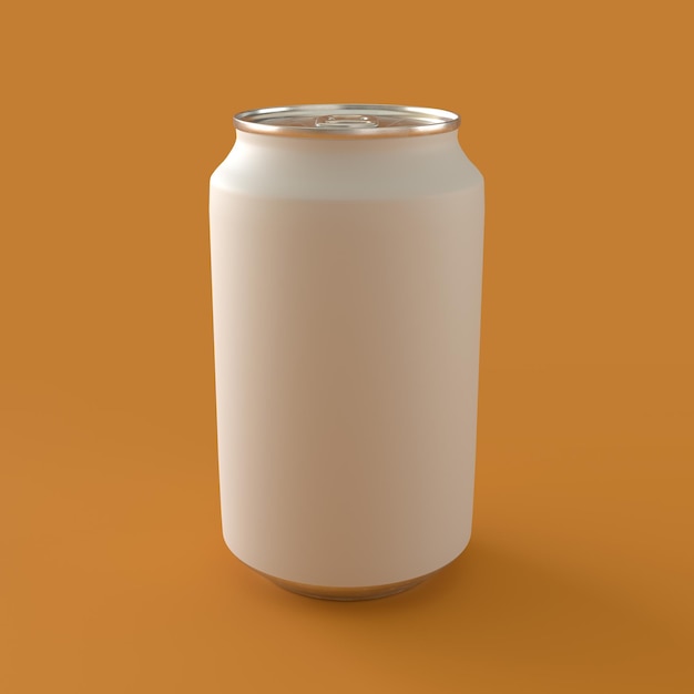 Flat Color White Soda Can in Orange Background 3d Rendering