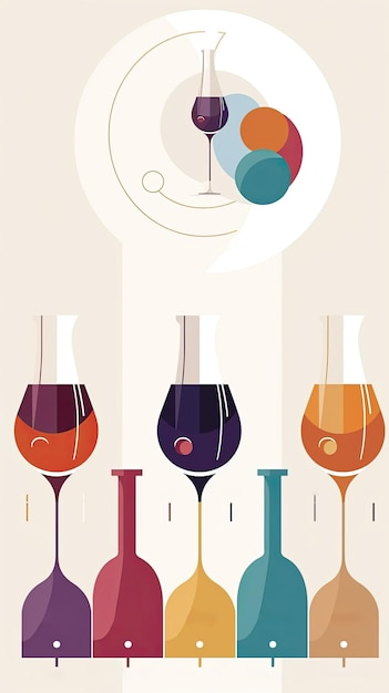 Flat colorful design wine tasting banner wite modern flyer card Graphic Illustration AI generative