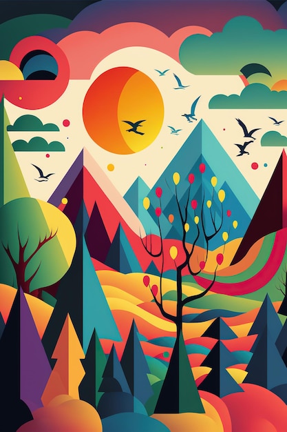 Flat Colorful Illustration of Nature Background Wallpaper