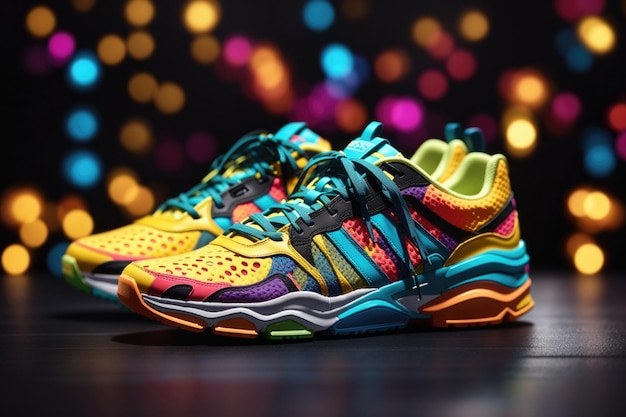 flat Creative bright colorful sneakers on dark background ai generative