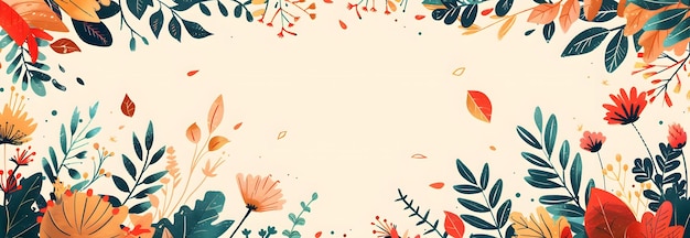 Flat decorate leaves Background autumn and spring theme concept with copy space on center Banner