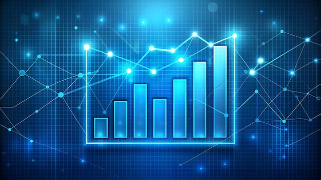 Flat design as Bar graph icon with copy space on a tech themed background concept as A vector image