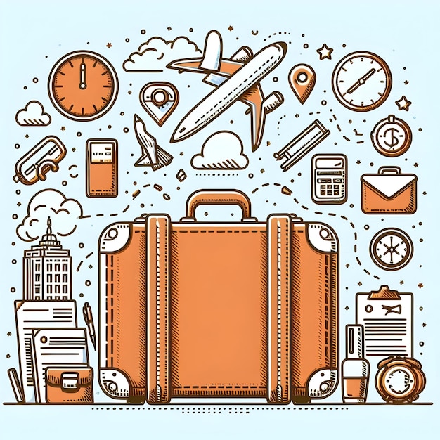 Photo flat design as doodle line icon of a suitcase concept as a doodle line icon of a suitcase representi