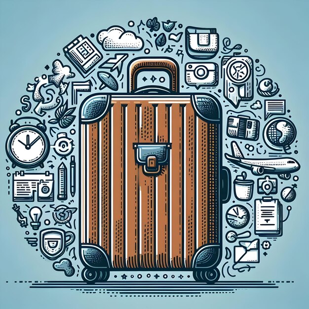 Photo flat design as doodle line icon of a suitcase concept as a doodle line icon of a suitcase representi