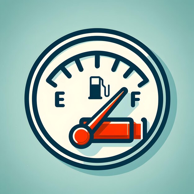 Photo flat design as fuel gauge icon with copy space on a blue background concept as a vector image of a f