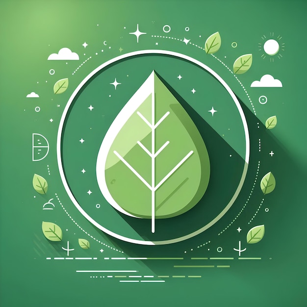 Flat design as Leaf icon with copy space on a green background concept as A vector image of a leaf i