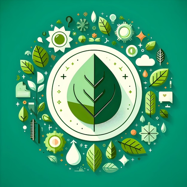 Flat design as Leaf icon with copy space on a green background concept as A vector image of a leaf i