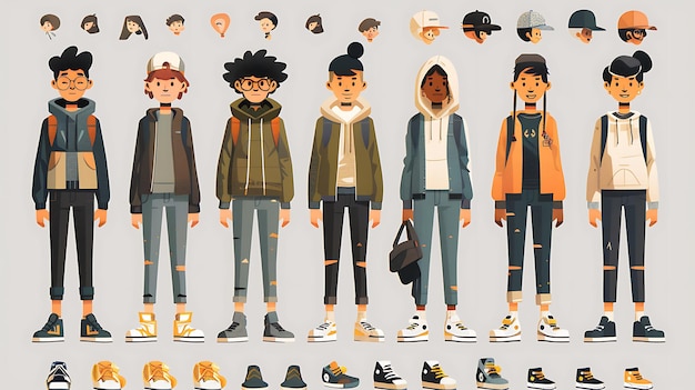 Photo flat design character creator mixandmatch elements