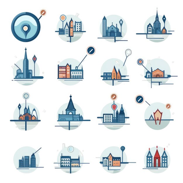 Photo flat design city landmarks and icons collection