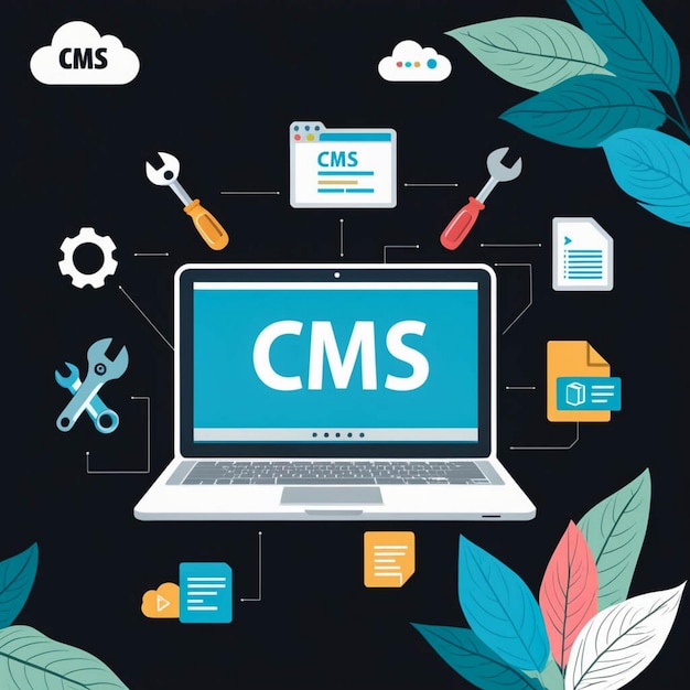 Photo flat design content management system illustration