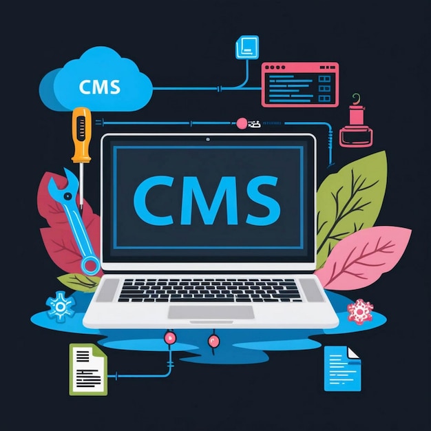 Photo flat design content management system illustration