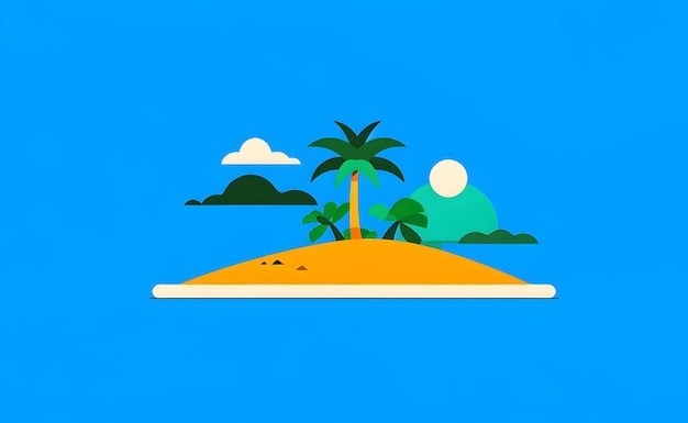 Photo a flat design of a desert island with a single palm tree blue ocean and bright sky