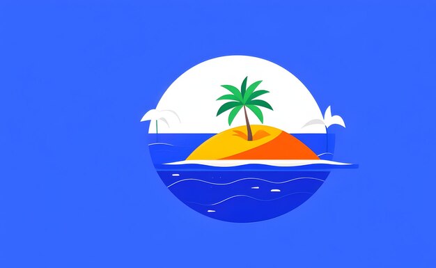 Photo a flat design of a desert island with a single palm tree blue ocean and bright sky