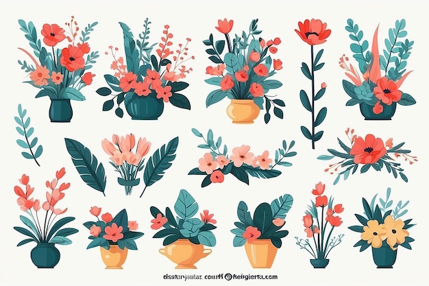 Flat Design Flower Arrangement Collection HandDrawn Floral Delight