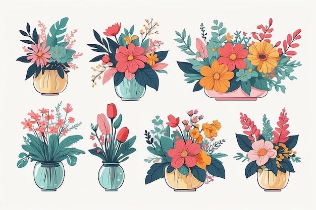 Flat Design Flower Arrangement Collection HandDrawn Floral Delight