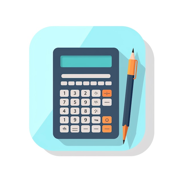 Flat Design Illustration of Calculator with Coins Pencil and Notebook