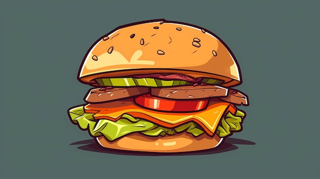 Flat design illustration of a delicious burger over blue background ai generative