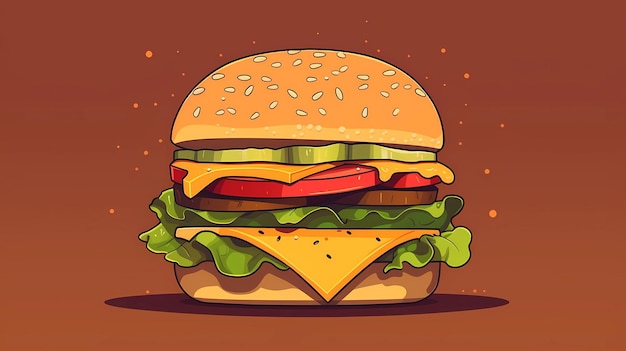 Flat design illustration of a delicious burger over red background ai generative