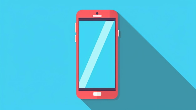 Flat design illustration of a red smartphone on a blue background