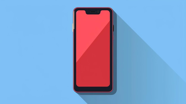 Photo a flat design illustration of a red smartphone with a blank screen on a blue background