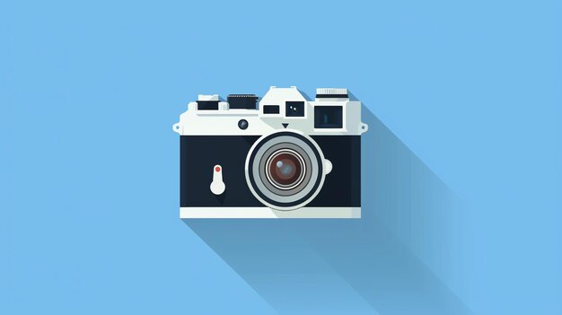 Flat design illustration of a vintage camera with a long shadow