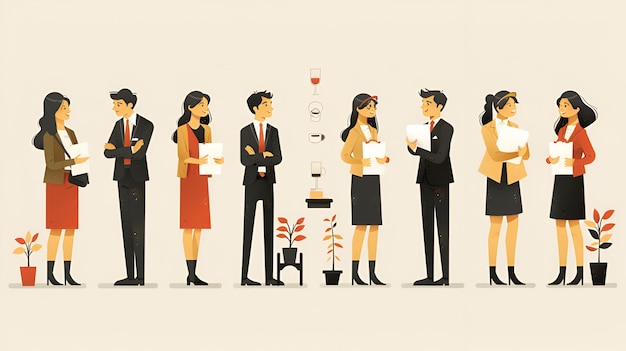 Flat Design Illustrations of Collaborative Business Teamwork with Warm Colors