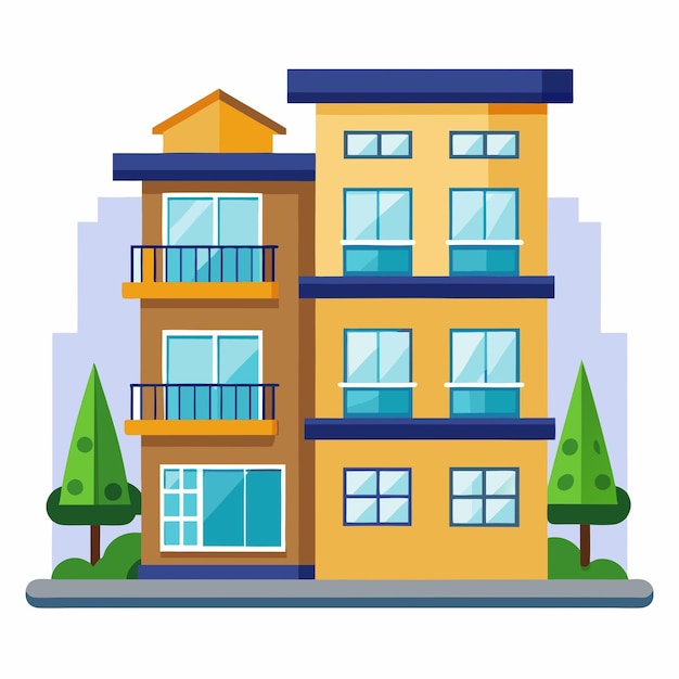 Flat Design Modern Apartment Building Illustration