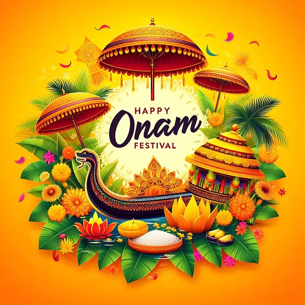 Photo flat design onam celebration greetings card