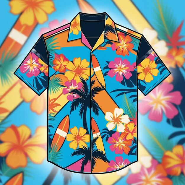 Photo flat design pattern design of hawaiian shirt