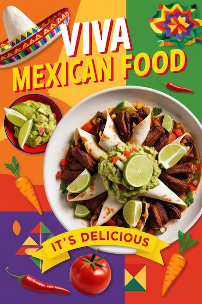 Photo flat design poster of mexican food